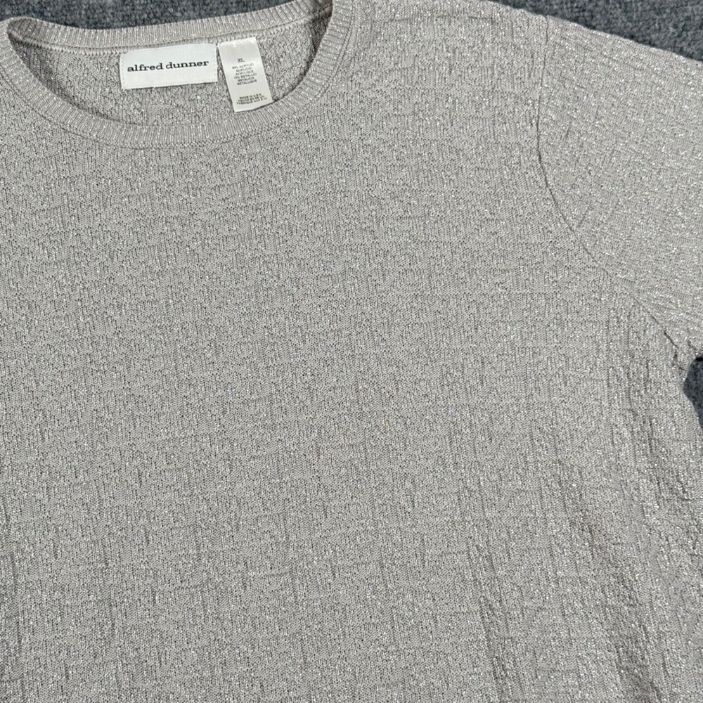 Alfred Dunner Sparklecore Metallic Knit Top SS Lightweight Sweater Gray XL Retro